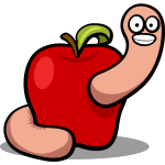 Vector drawing of cute worm in an apple