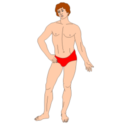A young man is standing on the beach