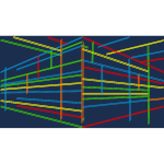 Image of color digital lines criss crossed on blue background