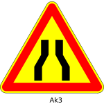 Vector illustration of road narrows ahead temporary triangular road sign