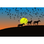 Birds And Horses Silhouette Sunset 4