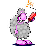 Cartoon sheep with dynamite