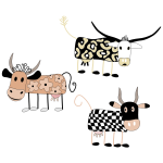Vector graphics of decorated cartoon cows set