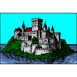 Castle on an island in the middle of a lake