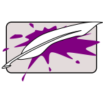Vector image of writing feather on a purple splash background