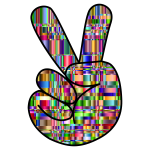 Checkered Chromatic Comic Hand Peace Sign