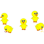 Cute yellow chicks eating vector image