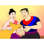 Man and woman with a pet