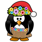 Hula penguin ready with Christmas hat vector clip art