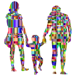 Chromatic Checkered Family With A Child In The Middle Silhouette