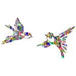 Chromatic Checkered Stylized Birds Silhouette