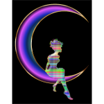 Chromatic Fairy Sitting On Crescent Moon Enhanced