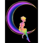 Chromatic Fairy Sitting On Crescent Moon