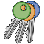Three colored door lock keys vector illustration