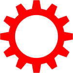 Red cogwheel symbol