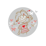 Vector clip art of girl with flying hearts badge