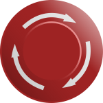 Graphics of red stop button with three arrows