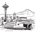 Ferry in port vector image