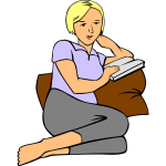 Vector drawing of woman reading a book on a pillow
