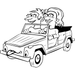 Vector image of girl and boy driving funny car