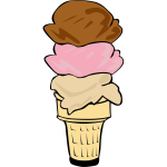 Color vector image of three ice cream scoops in a half-cone