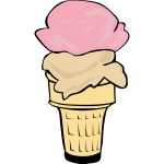 Color vector illustration of two ice cream scoops in a half-cone