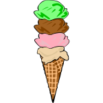 Color vector image of four ice cream scoops in a cone