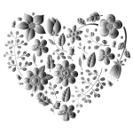 Grayscale Floral Heart No Background