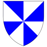 Shield with blue and white triangles