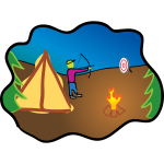 Vector drawing of camping scene with bow and arrow