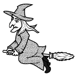 Line art vector image of witch on broom