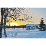 High Poly Snow Cottage Sunrise