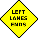 Left lane ends caution sign vector image