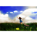 Little Girl Chasing Butterfly In An Open Field