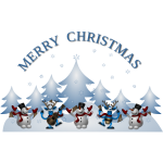 Snowman and dancing raindeer with guitar Merry Christmas greeting card vector illustration