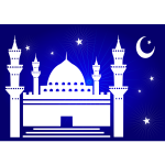 Vector clip art of nightime mosque with stars and moon above