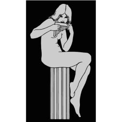 Naked young woman playing the syrinx 1