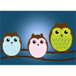 Color illustration of baby owls on a tree branch