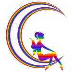 Rainbow Fairy Relaxing On The  Rainbow Crescent Moon