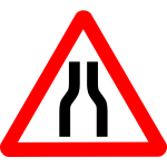 Road narrows on both sides