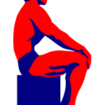 Vector illustration of sitting red and blue bodybuilder man