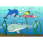 Swimming fairy cartoon art