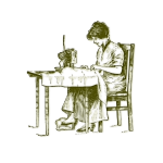 Vector illustration of vintage woman sewing on an old machine