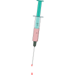 A syringe with a pink fluid coming out of the needle vector image