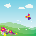 Butterfly flying in field of flowers vector image