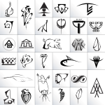 Selection of Indian symbols vector drawing