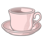 Vector illustration of pink wavy tea cup on saucer