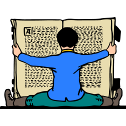 The boy is reading a big book 2