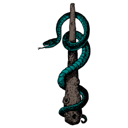 The snake is coiling around the mace