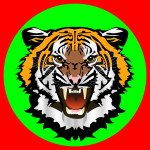 Tiger green on red sticker vector illustration